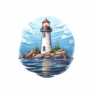 lighthouse With River, Realistic Clipart, Logo Design, High Quality, White Background