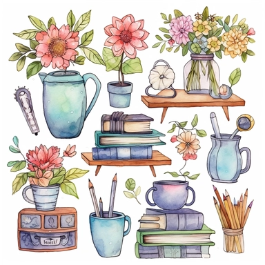 Clipart set Cute illustration Teacher's Day watercolor clipart, Dear Teacher planner graphics, Cute kawaii teacher sticker, flower