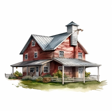 farm house photorealistic clipart,on white background with margins