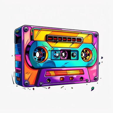 Cute Beautiful Retro 90s Color cassette tape Sublimation Clipart,Cartoon, hyper realistic, intricate detail, illustration style,high solution,on the white background