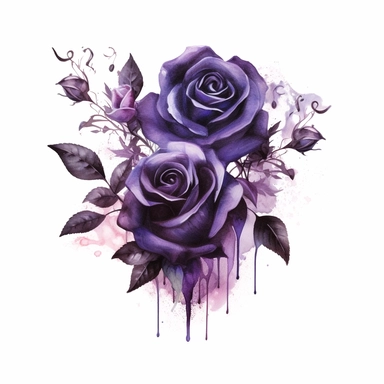 watercolor A clip art image featuring dark puple gothic roses with gothic elements isolated white background, minimalist, 8K