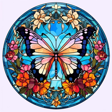 stained glass clipart of butterflies and flowers