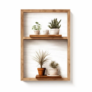 wood brown Plant Shelf Clipart in the style of oil painting, clean lines on a white background