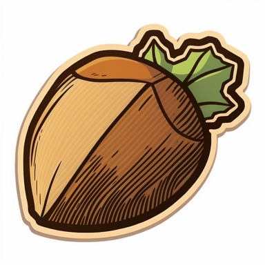 simple single hazelnut, clipart, in sticker style, in comics style, cell shading