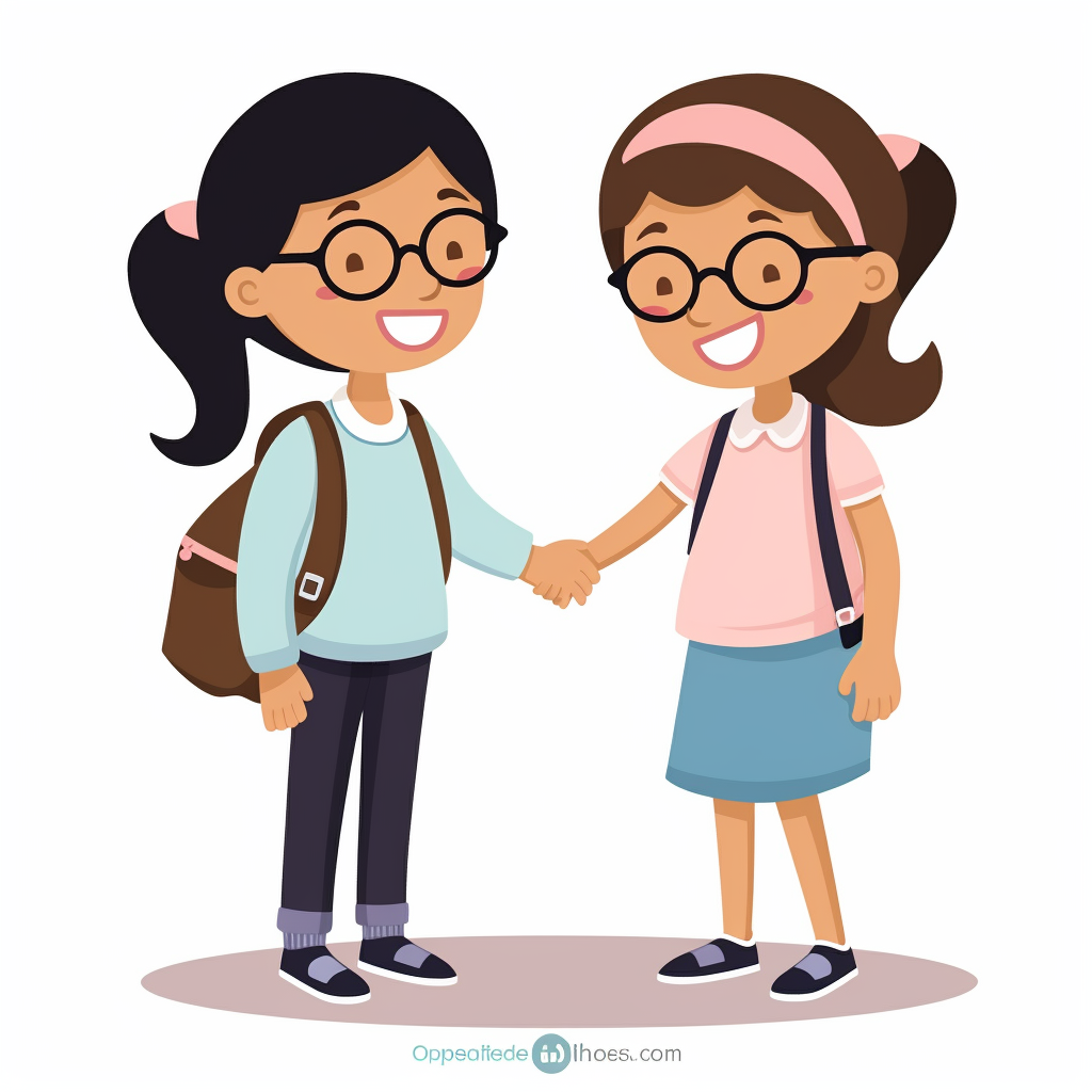 a cartoon clipart style icon of two female smiling elementary school ...