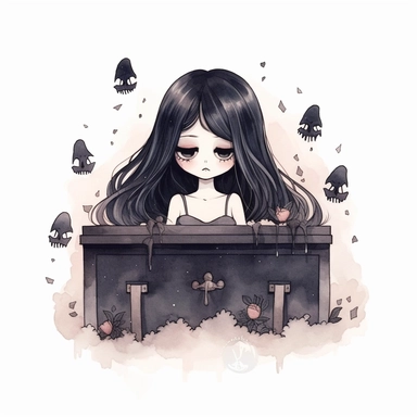 Cute gothic cartoon watercolour coffin illustration white background clipart style