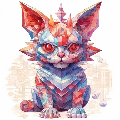 Maneki-neko, Domestic Shorthair, joyful, origami paper In the style of Brian Froud & Alan Lee, clipart, complex design, dreamy color, white contour, white background only
