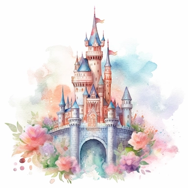 Whimsical watercolor fantasy castle clipart, painted in dreamy pastel hues, its towers and battlements appearing as if they were woven from the colors of the sky, each brushstroke capturing the magical essence of the castle, surrounded by mystical landscapes and fantastical creatures, invoking a sense of wonder and imagination, perfect for creating enchanting and whimsical designs, Illustration, detailed, 4k
