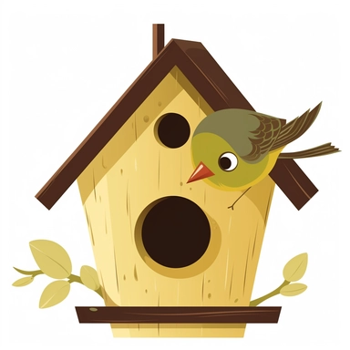 cute birdhouse with a bird eating clipart