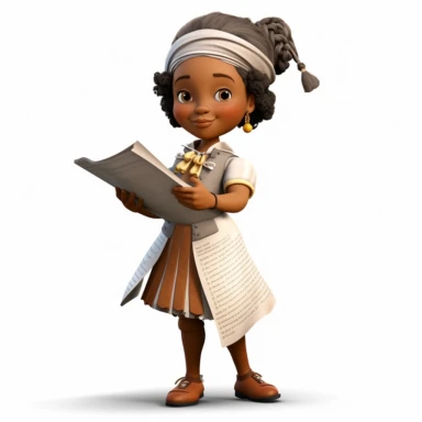 cute 3d cute little girl historian clipart, various ethnicities, early modern historical era, full body, on white background