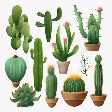Animation Cactus plants clipart, single design, 8k)