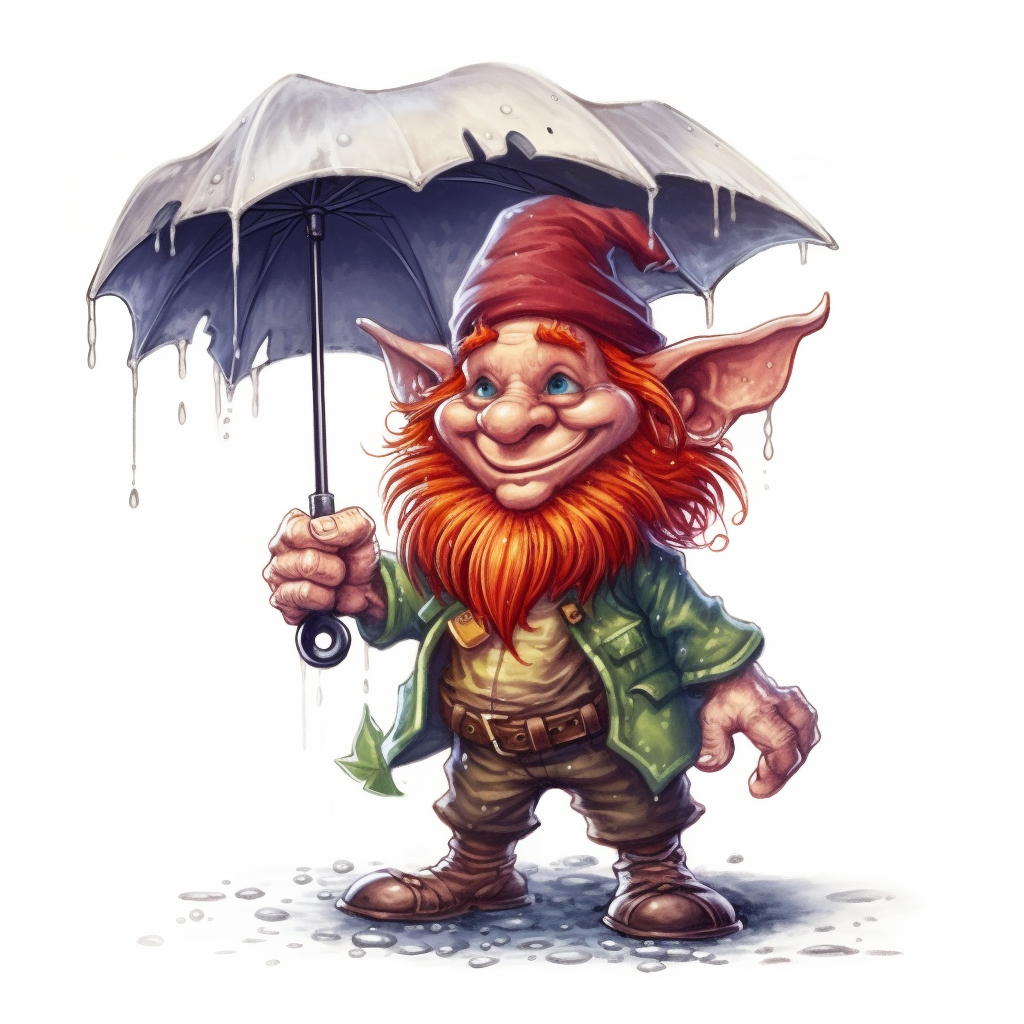 Cute Adorable magical little Goblin with a cylinder hat and a red beard ...