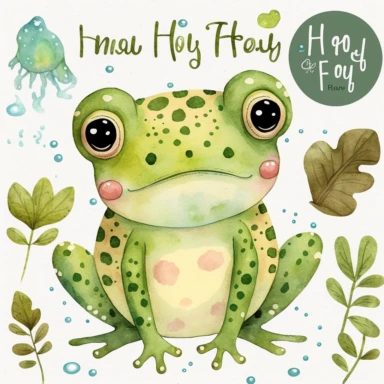 watercolor kawaii frog clipart