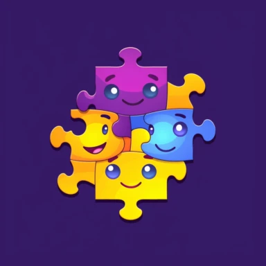 Create an attractive logo for math puzzle game for kids of age between 4-10 years a clip art with combination of yellow and purple color combination