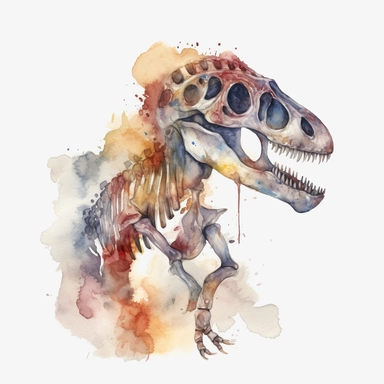 Watercolor dinosaur fossil clipart, white isolated background, space out, hd