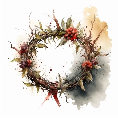 Crown of Thorns watercolor clipart white background hight quality reapistic painting simple crown fo thorns realistic look brown look natural look
