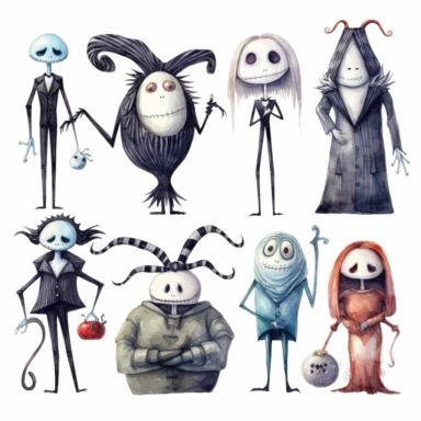 watercolor nightmare before christmas characters clipart