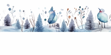 a doodle border for winter, cute, fantasy, watercolor, clip art style