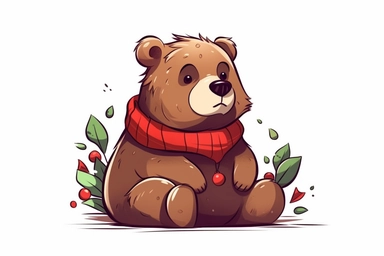 Cute Grizzly bear in christmas Day clipart, cartoon, white background,