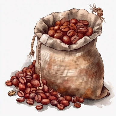 bag of coffee beans, clip art, watercolor, isolated white background, 8k