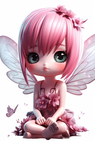 kawaii single emo fairy clipart, white background, constrained, digital-art, Natural light, CryEngine, Normal perspective, DSLR camera, Animated scene