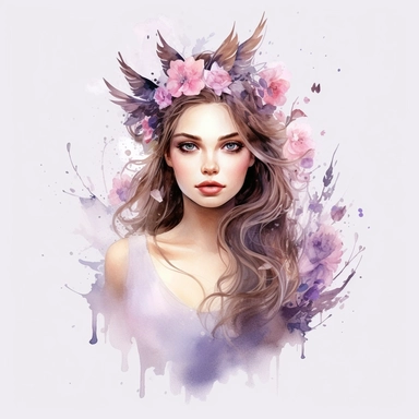 princess with dewy eyes, watercolour clipart, fantasy realistic illustration, trailing flowers, transparent background, uhd, realistic, ethereal style