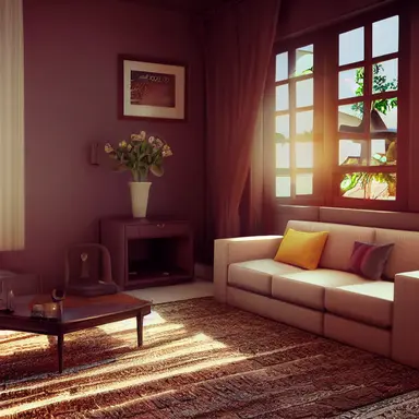 Cozy 3D livingroom, brown furniture, white walls, high detail, epic detailed, very clear, colors, evironment, hyper realism, high details, octane render, unreal engine realistic, hd, Clean Cel vector art by Kuroko no Basuke , Sailor Moon and A Whisker Away, simple illustration, clipart