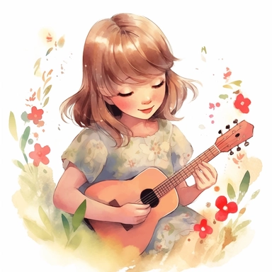 taylor swift, folk art, watercolor, clipart elements, kawaii, white background
