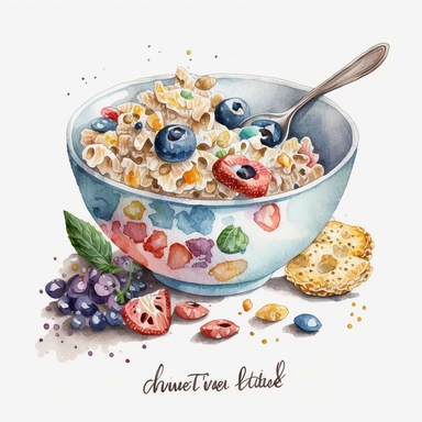 Cereal on the bowl watercolor Clipart, white background