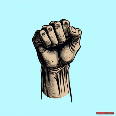cartoon style, clipart, black fist in the air,
