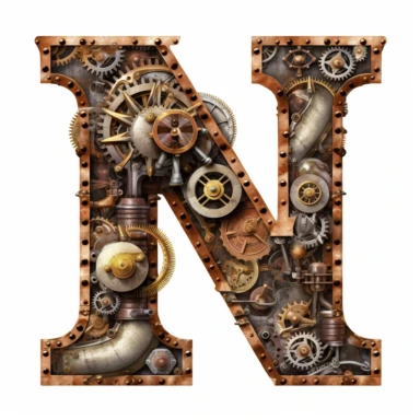 Steam punk style, Letter N, clipart, white background