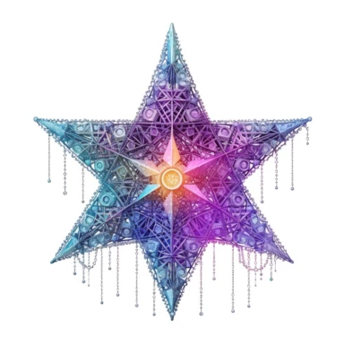 discopunk witches 5 point star, northern lights, isolated on white background, clipart, highly detailed