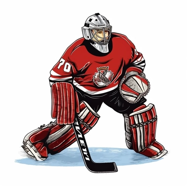clipart of hockey goalie, white background, charicature