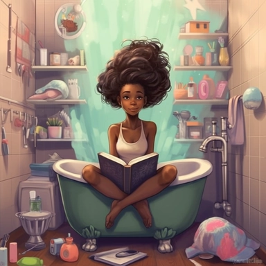 african american teenager girls stuck in a bathtub with books in the white house bathroom in the style of dr. seuss with a simple pastel color palette clip art--ar 10:8