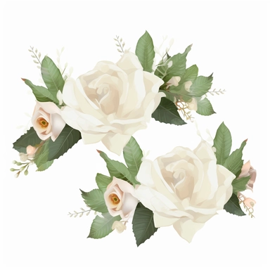 2 White Roses Flower Crown, Clipart, White background, in Flat Design