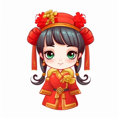 Clip art Chinese New Year costume, flat color, thick lines, cute cartoon white background 8k,--q3