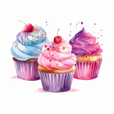 Cupcakes, water color style, clipart, white background transparent background