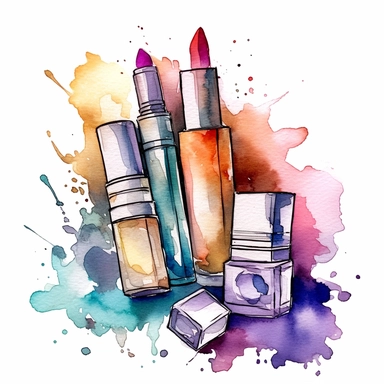 Beauty Cosmetic Watercolor Clipart , soft colors, white background, alcohol ink