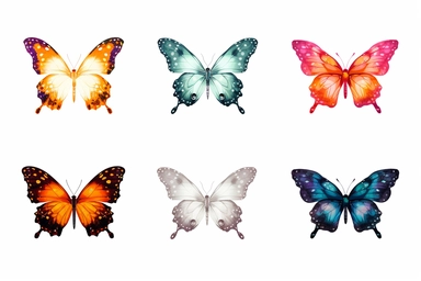 half side of butterfly, svg clipart with different variations in positions, on white background, spaced out