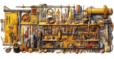 builder's tools, sharp strong details, watercolor clipart, I can't believe how beautiful this is