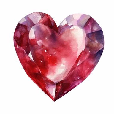 realistic heart shape jewel watercolor clipart single design, 8k