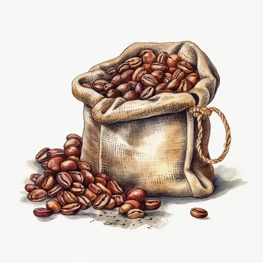 bag of coffee beans, clip art, watercolor, isolated white background, 8k