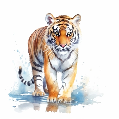 watercolor illustration of a beautiful and cute Tiger in nature clipart, in the style of realistic watercolor paintings, realistic, detailed, bright colours, white background, clipart, detailed