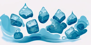 Water splash with ice cubes set isolated clip art