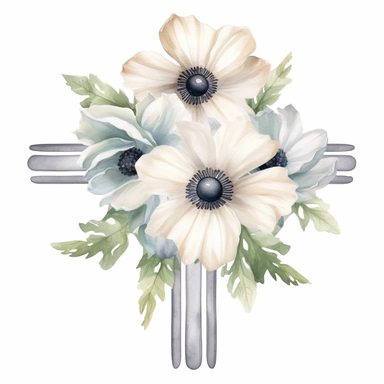 watercolor cross clip art with white anemone flowers around the center on white background