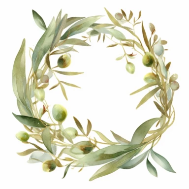 olive Wreath Watercolor - olive frame - Delicate ethereal soft frame for Wedding invite Logo - Digital clipart PNG