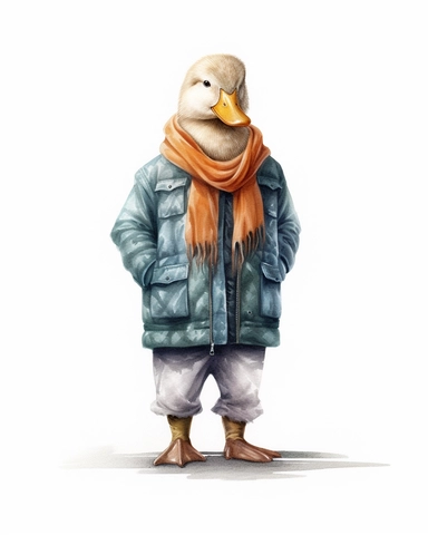 a realistic duck clipart with watercolor illustration, full body shot ,8k, style of Bohemian, style of Anna Süßbauer and Jon Klassen,vector, Vector, white background,Solid Background, Sharpness and clarity, masterpiece, trending on Artstation and Dribbble.