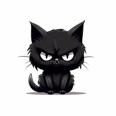 cute little black cat with angry face, clipart, No color, white bacground