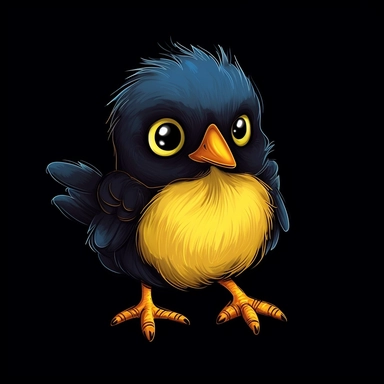 cute cartoon bird clipart, black background,--no cut-off edges