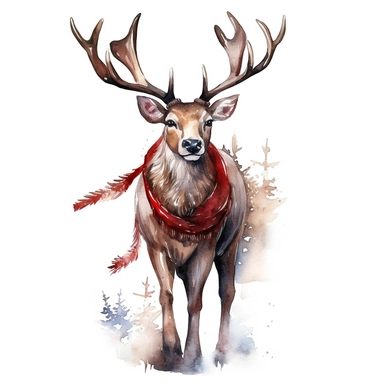 Christmas reindeer watercolor clipart, full body, no background
